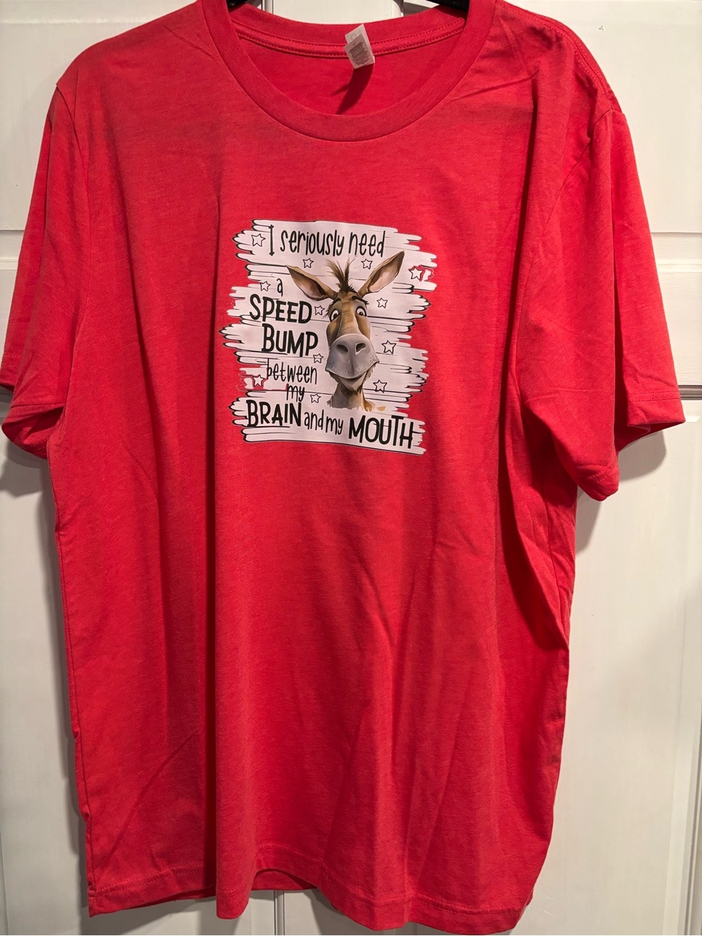 Bella Canvas Red Men's Short Sleeve Graphic Tee with Donkey Design